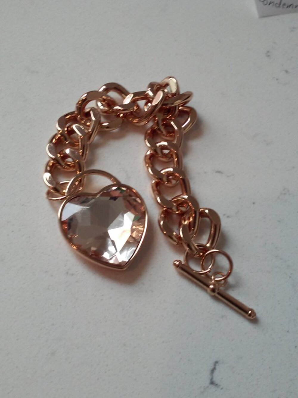 Thick Chain Heart Bracelet, Rhinestone - Picture 10 of 11